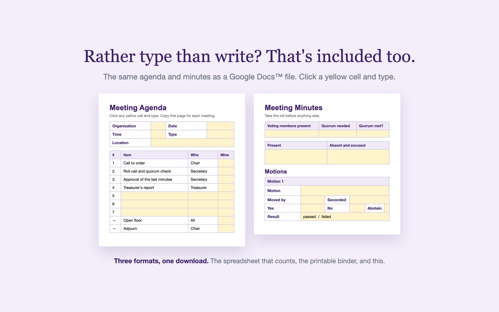 Type-in Google Docs agenda and meeting minutes template